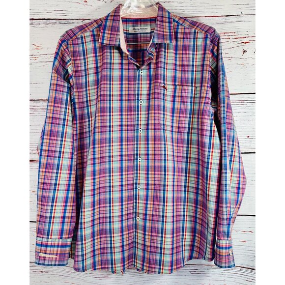 Tommy Bahama Sarasota Stretch Multicolor Plaid Long Sleeve Button-Up Shirt L/XL - Picture 7 of 15